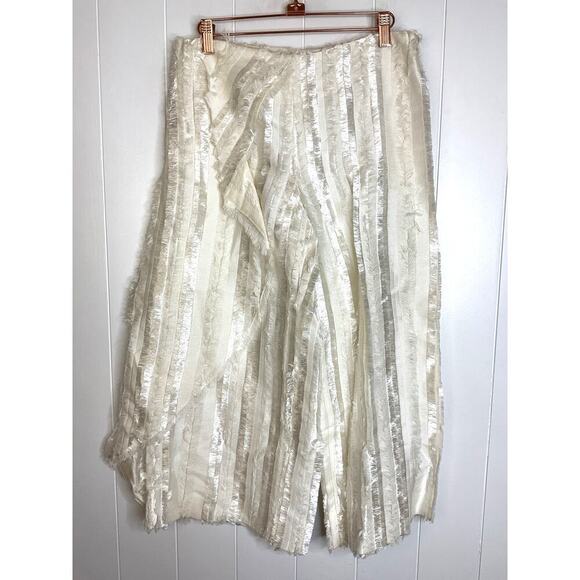 Thakoon White Silk Blend Cropped Faux Wrap Fringe Pants Side Zip Closure - Picture 1 of 7